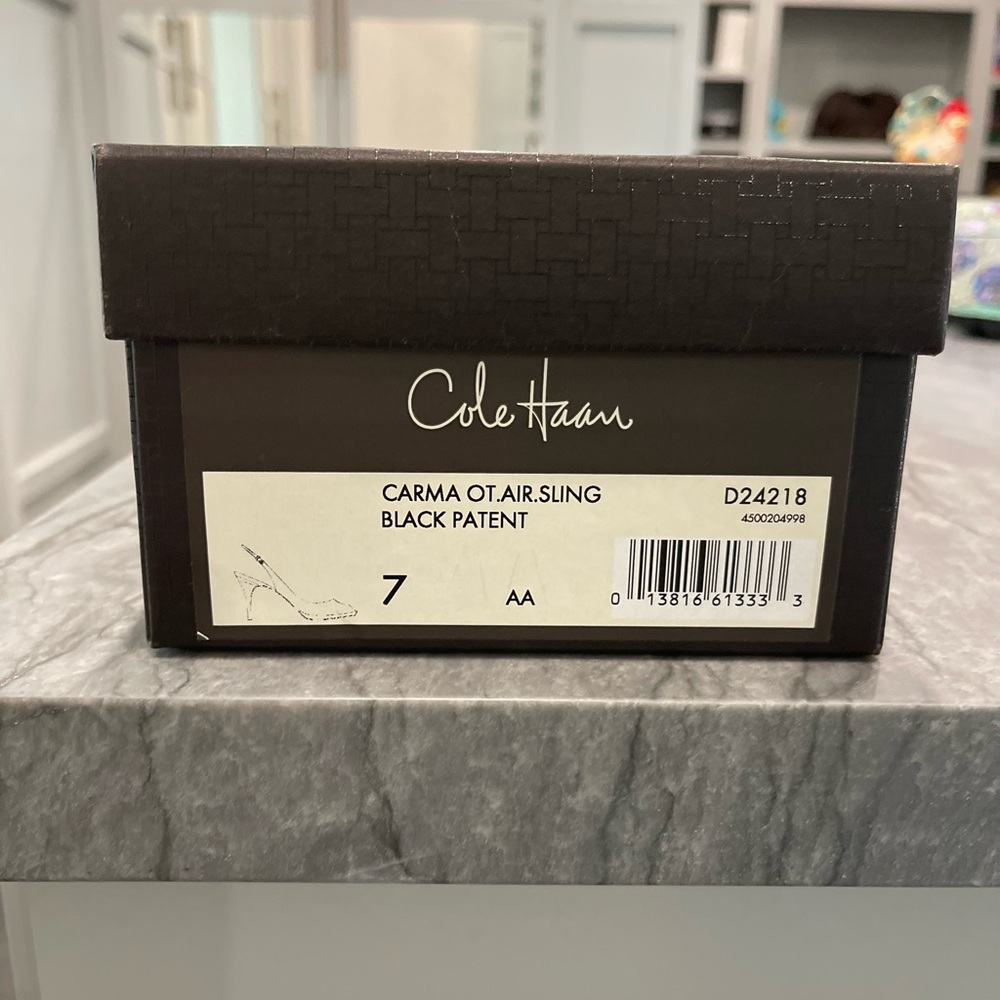 Cole Haan Black Patent Slingback Shoes Open Toe Pump
